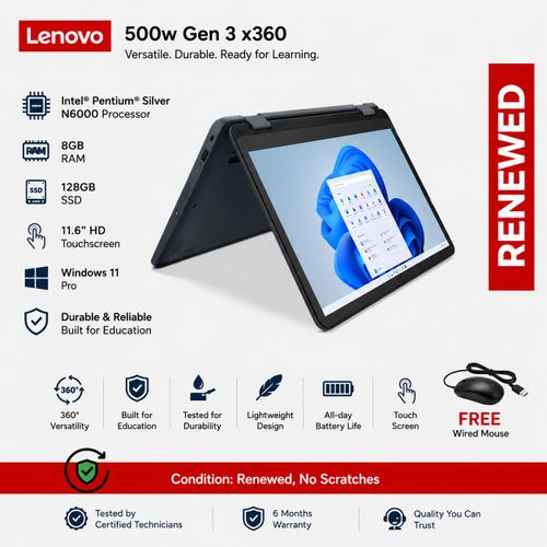 Lenovo Refurbished L enovo 500w Gen 3 x360 Intel Pentium Silver N6000 8GB RAM 128GB SSD …