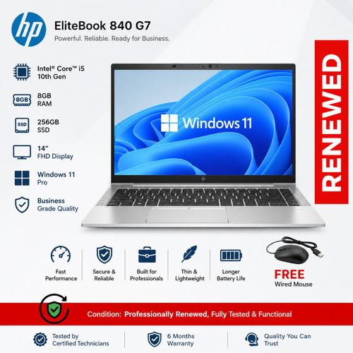HP Renewed EliteBook 840 G7 Laptop Intel Core i5 10th Gen 8GB RAM 256GB SSD 14" FHD Wind…