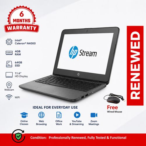 HP Renewed HP Stream 11 Pro G5 Laptop 4GB RAM 64GB SSD 11.6" HD Intel Celeron WiFi Webca…