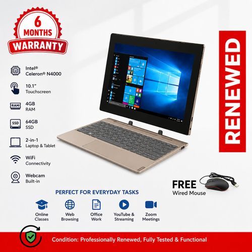 Lenovo Renewed IdeaPad D330 2-in-1 Laptop 10.1" Touchscreen 4GB RAM 64GB SSD Intel Celer…