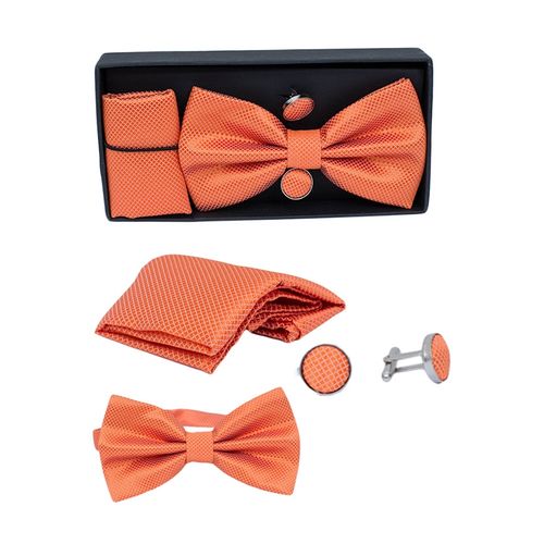 Autum Orange Bowtie/ Cufflinks/ Drop Self Print Men Set
