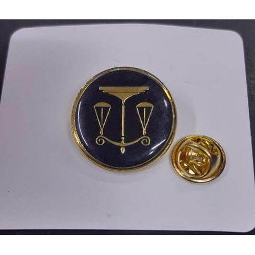 Golden scale of justice lapel pin