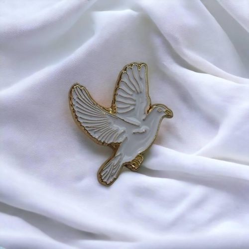 Gk Peace Dove Elegant White Lapel Pin Badge – Symbol of Hope, Faith & Unity in Gold Finish