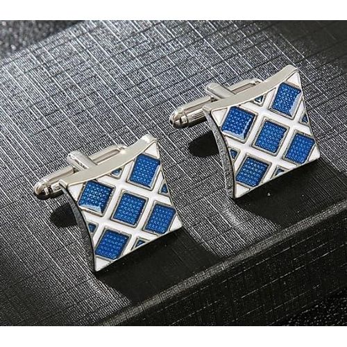 SZ Square White and Blue Cufflink