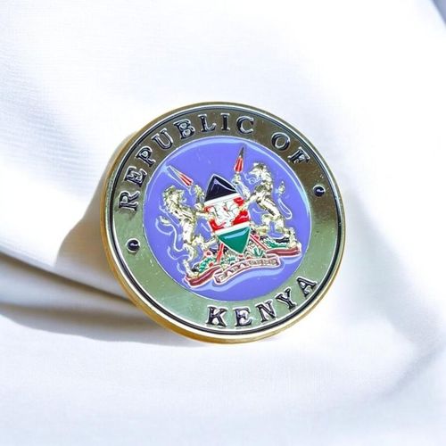 Gk Republic Blue - Kenya Coat of Arms Lapel Pin – Elegant Blue Background with Gold Acce…
