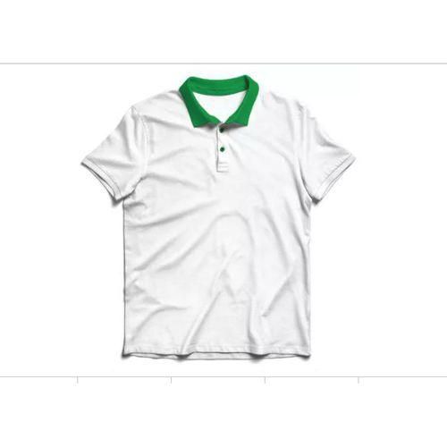 Heavy-duty Plain 100% Cotton Polo T-shirt- White Colar Green