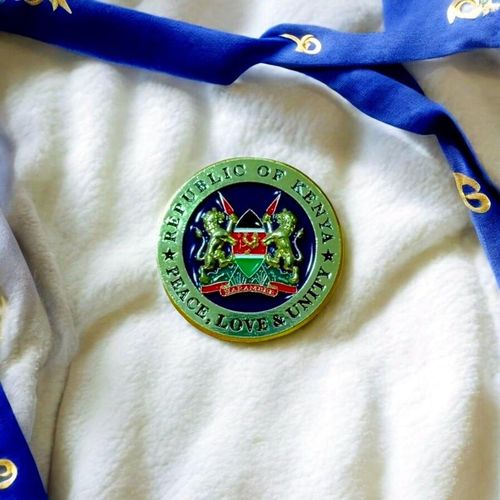 Gk Premium Round Kenya Coat of Arms Lapel Pin – Gold Finish, "Republic of Kenya / Peace,…