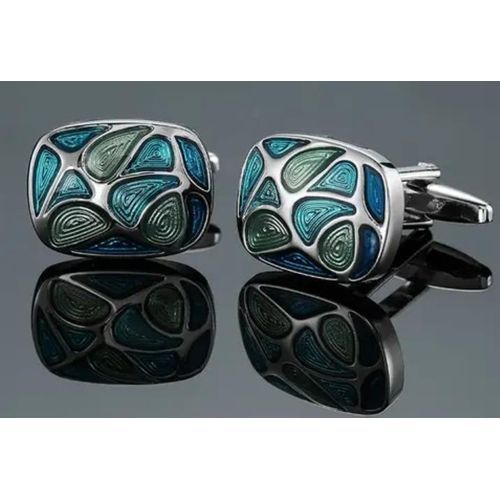 SZ Silver with green and blue drops design Cufflink