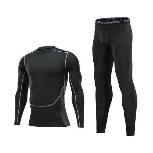 Men's Sport Quick Dry Fitness T Shirt Top And Pant - Black