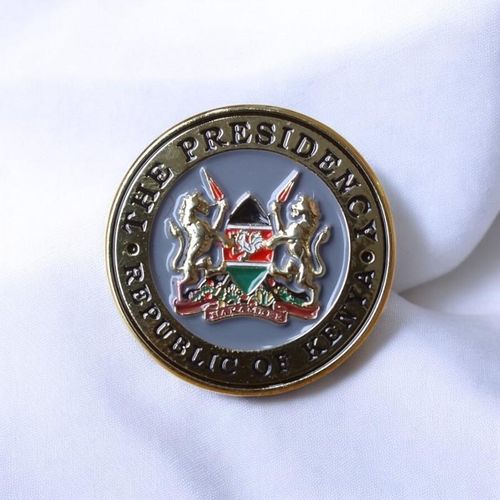 Gk Kenya Coat of Arms Lapel Pin - Royal Grey Background with Gold Accents, Featuring THE…