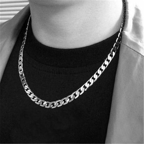 Shiny Mens Iced Out Silver Miami Cuban Link Chain