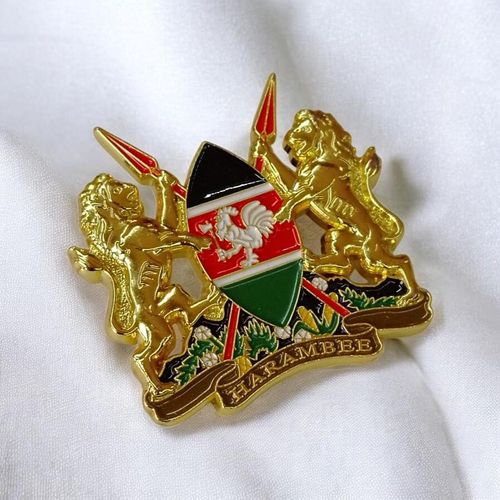 Gk Magnetic Large 3D Kenya Coat of Arms Lapel Pin – Gold Finish, National Emblem Badge f…