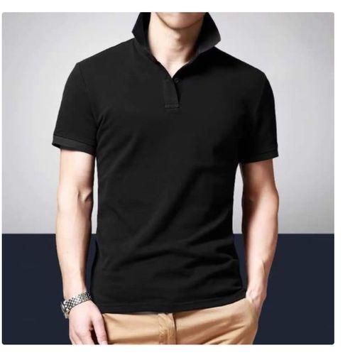 Heavy-duty Plain Cotton Polo T-shirt- Black