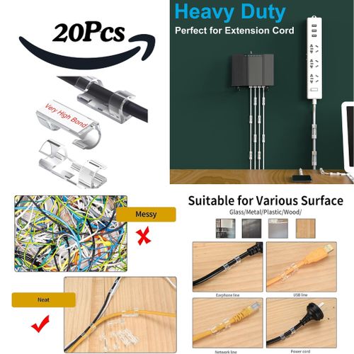 Adhesive Cable Clips, 20 Pcs Cable Management Clips, Clear Cable Organizer, Cord Holder,…